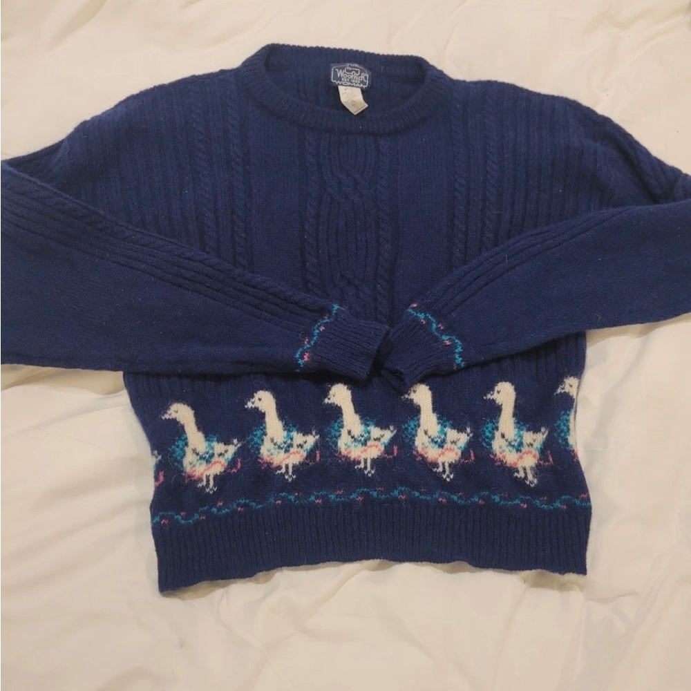 Super RARE Woolrich Vintage Blue Sweater 100% wool Geese Design - Picture 7 of 9